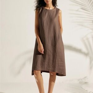 NWT Lintico 100% Linen Brown Midi Dress